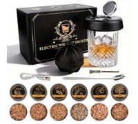 Travel Cocktail Kit,Fumoir à Whisky avec 6 copeaux de Bois, lumière RVB, pour Homme, père, Mari, Whisky, Boissons, Bourbon, café, Viande, Noyer Bourbon, Cadeau pour Homme