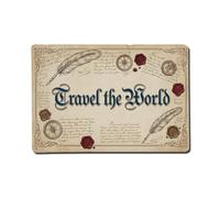 Travel The World Ink Tampon vintage en métal Motif boussole | Décoration murale vintage pour café, club, jardin, affiche en métal 20,3 x 30,5 cm