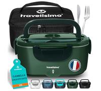 TRAVELISIMO Gamelle Chauffante 100W Lunch Box Chauffante 1,5L Boite Alimentaire Chauffante 3 en 1 220V 24V 12V, Bento Isotherme Chaud, Acier Inoxydable, Rechauffer Repas pour Voyage et Bureau