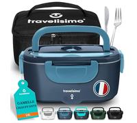 TRAVELISIMO Gamelle Chauffante 100W Lunch Box Chauffante 1,5L Boite Alimentaire Chauffante 3 en 1 220V 24V 12V, Bento Isotherme Chaud, Acier Inoxydable, Rechauffer Repas pour Voyage et Bureau