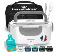 TRAVELISIMO Gamelle Chauffante 100W Lunch Box Chauffante 1,5L Boite Alimentaire Chauffante 3 en 1 220V 24V 12V, Bento Isotherme Chaud, Acier Inoxydable, Rechauffer Repas pour Voyage et Bureau