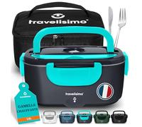 TRAVELISIMO Gamelle Chauffante 100W Lunch Box Chauffante 1,5L Boite Alimentaire Chauffante 3 en 1 220V 24V 12V, Bento Isotherme Chaud, Acier Inoxydable, Rechauffer Repas pour Voyage et Bureau