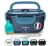 TRAVELISIMO Gamelle Chauffante 100W Lunch Box Chauffante 1,5L Chauffe Plat Electrique 3 en 1 220V 24V 12V, Marmite Electrique, Acier Inoxydable, Chauffe plat Voiture pour Voyage et Bureau