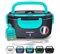 TRAVELISIMO Gamelle Chauffante 100W Lunch Box Chauffante 1,5L Chauffe Plat Electrique 3 en 1 220V 24V 12V, Marmite Electrique, Acier Inoxydable, Chauffe plat Voiture pour Voyage et Bureau