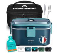 TRAVELISIMO XL Gamelle Chauffante Grande Capacité 1,8L Lunch Box Chauffante 100W Chauffe Repas 3 en 1 220V 24V 12V, chauffe Plat voiture, Gamelle Chauffante Allume Cigare, Acier Inoxydable