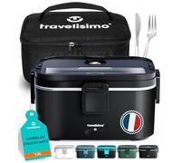 TRAVELISIMO XL Gamelle Chauffante Grande Capacité 1,8L Lunch Box Chauffante 100W Chauffe Repas 3 en 1 220V 24V 12V, chauffe Plat voiture, Gamelle Chauffante Allume Cigare, Acier Inoxydable