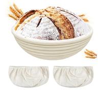 Traxenta Banneton pour Pain de Fermentation, Banneton à Pain Rond de 22 cm, Sourdough Bread Proofing Basket, Corbeille à Pain, Panier de Fermentation, avec Housse en Lin