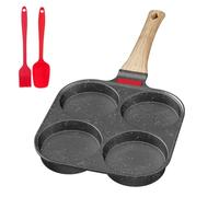 Traxenta Poele a Pancake, Poêle à Pancakes et Omelette de 4 Emplacements | avec Poignée Amovible, Pour Petit-déjeuner Oeuf Au Plat, Compatible Gaz et Induction, Grise, Antiadhésive en Aluminium
