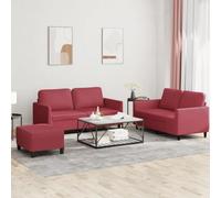 Traylux 3 pièces Salon paysage avec coussin bordeaux en cuir synthétique pour salon, canapé d'angle, canapé-lit, 2 places, ottoman, fonction relaxation, espace de rangement, extensible, réglable