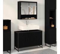 Traylux Armoire de salle de bain avec porte - Aspect chêne noir - 90 x 33 x 60 cm - Meuble de rangement moderne pour salle de bain - Meuble de lavabo - Armoire haute avec miroir