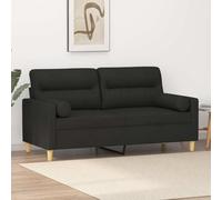 Traylux Canapé 2 places noir avec coussin décoratif, garniture de rembourrage en tissu de 140 cm de large, cadre en métal stable, canapé confortable pour salon et chambre d'amis