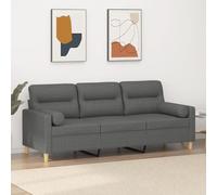 Traylux Canapé 3 places gris foncé avec coussins décoratifs, garniture de rembourrage en tissu 180 cm, structure en métal, housses amovibles, confortable pour le salon, gain de place, idéal comme lit