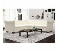 Traylux Canapé d'angle Chesterfield 5 places en cuir synthétique blanc avec piqûre à boutons, décoration à rivets, cadre en bois robuste, 205 x 205 x 73 cm, peu encombrant, pour salon, lit d'invités