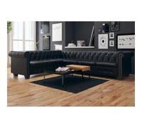 Traylux Chesterfield Canapé d'angle 6 places en cuir synthétique noir avec cadre en bois 260 x 205 x 73 cm Canapé d'ameublement pour salon, chambre d'amis, avec canapé et espace de rangement