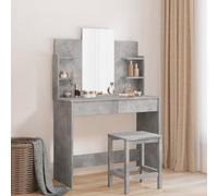 Traylux Coiffeuse gris béton avec miroir et 2 tiroirs 96 x 39 x 142 cm en bois avec espace de rangement pour chambre à coucher, chambre de fille et dressing, organisateur de maquillage