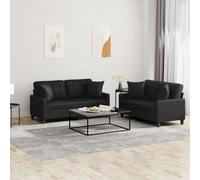 Traylux Ensemble de canapé 2 pièces en cuir synthétique noir 2 places avec coussins, garniture rembourrée pour salon, canapé d'angle robuste avec assise confortable et matériau facile d'entretien