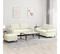 Traylux Ensemble de canapé 3 pièces avec coussin crème en velours, canapé 2 x 2 places 120 et 140 cm, repose-pieds, garniture rembourrée pour salon, peu encombrant, avec assise confortable et