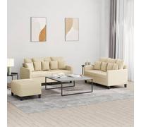 Traylux Ensemble de canapé 3 pièces avec coussins en tissu crème, 2 canapés 2 places et repose-pieds, garniture rembourrée pour salon et chambre d'amis, peu encombrant, avec assise confortable et