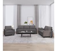 Traylux Ensemble de canapé 3 pièces en cuir synthétique gris avec coussins, 3 places, 2 places et fauteuil, garniture de salon, gain de place, robuste, confortable, avec espace de rangement et