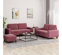 Traylux Ensemble de canapé 3 pièces en tissu bordeaux, 2 x 2 places 120-140 cm, repose-pieds, garniture capitonnée avec coussin, salon canapé, gain de place, confortable, résistant