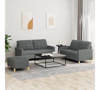 Traylux Ensemble de canapé 3 pièces en tissu gris foncé, canapé 2 places avec repose-pieds, garniture rembourrée pour salon et chambre d'amis, peu encombrant, avec assise confortable et structure