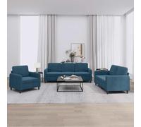 Traylux Ensemble de canapé 3 pièces en velours bleu avec 3 places, 2 places et fauteuil, garniture rembourrée avec assise confortable, cadre robuste, idéal pour le salon, la chambre d'amis et les