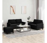 Traylux Ensemble de canapé 3 pièces en velours noir avec 2 canapés 2 places et repose-pieds, garniture rembourrée avec coussin, structure en métal stable, peu encombrant, pour salon et chambre d'amis
