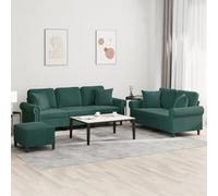 Traylux Ensemble de canapé 3 pièces en velours vert foncé avec canapé 2 et 3 places, repose-pieds et coussins, garniture de rembourrage pour salon, canapé avec assise confortable et structure stable