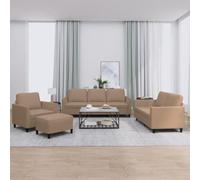 Traylux Ensemble de canapé 4 pièces en cuir synthétique marron cappuccino avec 6 coussins 3 places, 2 places, repose-pieds, peu encombrant, pour salon, chambre d'amis, avec garniture rembourrée