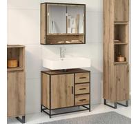 Traylux Lot de 2 meubles de salle de bain en chêne Artisan - 65 x 33 x 60 cm - Montage mural - Meuble lavabo et armoire miroir - Design moderne avec espace de rangement pour petites salles de bain