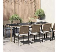 Traylux Table de jardin 250 x 100 x 75 cm en rotin synthétique et verre trempé pour terrasse, balcon, jardin, résistante aux intempéries, ronde, rectangulaire, ovale, pliable, extensible, stable