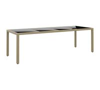 Traylux Table de jardin avec plateau en verre beige en rotin synthétique et cadre en acier robuste, 250 x 100 cm, résistante aux intempéries, pour terrasse, jardin, balcon, ronde, ovale, rectangulaire