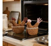 Trayneel Paire de maniques isolantes en forme de poulet - Résistantes à la chaleur - Pour la pâtisserie - Motif coq mignon - Lavable en machine - Rose et marron