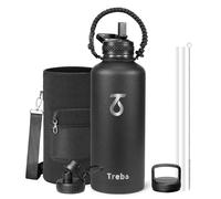 Trebo Bouteille d'eau 2,5 L avec poignée en paracorde, demi-gallon en acier inoxydable de qualité alimentaire à double paroi sous vide isolé avec bec verseur à paille, résistant aux fuites pour garder