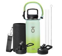 Trebo Bouteille d'eau isolée de 32 oz (950 ml) avec couvercle et paille, gourde de sport à double paroi sous vide en acier inoxydable avec poignée en paracorde, garde au chaud 24 heures et au froid