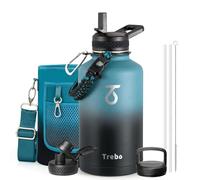 Trebo Bouteille d'eau isotherme 1,8 l paracorde carafe à triple paroi acier inoxydable alimentaire sangle support poignée bec paille couvercle