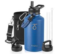 Trebo Gourde isotherme, Gourde avec paille, Gourde en acier inoxydable froide pendant 48 heures, Bouteille isotherme en métal avec poignée en paracorde, 1893 ml, Bleu