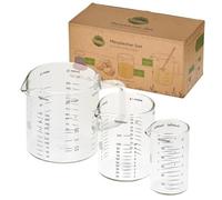 TreeBox Jeu de 3 brocs mesureurs en verre avec bec verseur - Résistant à la chaleur et passant au micro-ondes - Différentes unités de mesure - Parfaits pour la pâtisserie et la cuisine