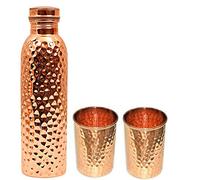 TreegoArt Bouteille d'eau de 1000 ML en cuivre Pur avec 2 Verres en cuivre Ensemble Cadeau (Bouteille de 1000 ML, Verre de 300 ML)