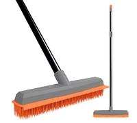 TreeLen Balai en Caoutchouc Râteau pour Moquette, Éliminateur de Poils d'animaux avec Raclette, Balai Poussoir pour Moquette, Parquet, Carrelage, Nettoyage des Fenêtres, Orange