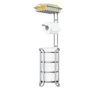 TreeLen Toilet Paper Holder Stand Toilet Tissue Roll Holder with Shelf for Bathroom Storage Holds Phone/Wipe/Mega Rolls-Shiny Chrome, Toilettenpapierhalter, Silberfarben, 6.5 * 24"