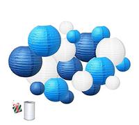 Treer 18pcs Lanternes de Papier Colorées, Décorations Chinoises en Papier Suspendu pour Lanternes à Boule Lampes Fête de Noël Décoration de Mariage (Bleu)