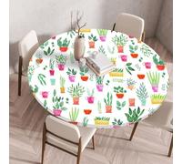 Treer 3D Nappe Ronde avec Bord Élastique, Exterieur Nappe de Table Anti-Tache Antidérapante Nappe Jardin Protection Table Ronde Extensible pour Cafe Manger Fête Table (Pot de Fleurs,110 cm)