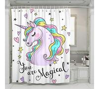 Treer Anti Moisissure Imperméable Rideaux de Douche et 12 Crochets, Rideaux pour Maison Salle de Bain Douche - Impression 3D de Licorne Colorée (C?ur,180x200cm)