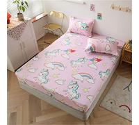 Treer Drap Housse en Microfibre, Antidérapants Résistant aux Rides 3D Impression 30 cm Drap Housse Matelas Epais Protection de Matelas avec 2 Taie d'oreiller (Licorne Arc-en-Ciel,90x200x30cm)