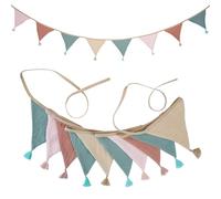 Treer Guirlande de Fanions en Tissu Nordique, 2.6M Guirlande de Fanions Lit Cabane Multicolore avec Pompons pour Garçons Filles Décoration Chambre et Murale, Fête de Jardin (Bleu Brumeux)