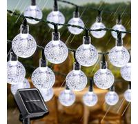 Treer Guirlande Lumineuse Exterieur Solaire, LEDs Guirlande 8 Modes, Guinguette Extérieur, IP65 Étanche, pour Terrasse Balcon Fête Jardin (Blanc,1,8cm ø 6,5m 30 Ampoules)