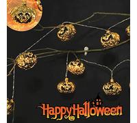 Treer Halloween Decoration LED Guirlande Lumineuse Citrouille a Pile, Citrouille Dorée Chaîne Lumièrese, Etanche IP42, Extérieure Intérieur Décorations de Fête (3M / 20 lumières,Blanc chaud)