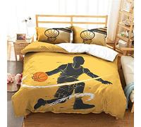 Treer Housse de Couette, ado garçon Fille 3D Basketball Parure de Lit pour 1/2 Personnes avec Housse Couette avec Fermeture Éclair 2 Taies d'oreiller (220x240cm,Basket Jaune)