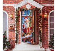 Treer Housse de Porte Noël Decorative, Couverture de Porte d'entrée Fête Décoration Intérieur Extérieur pour Fête de Noël, Anniversaire, (90 * 210cm,Motif 31)